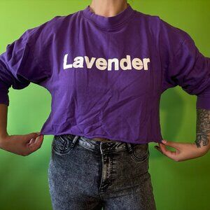 Cropped DIY purple sweatshirt with graphic on front, long sleeve / Oversized